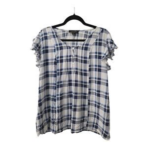 Suzanne Betro Plaid Henley Top Good Condition